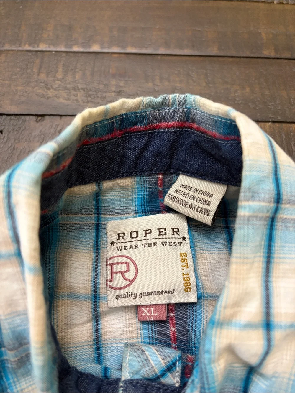 Girls Blue Plaid Roper Button-Up Shirt - Brand: None
